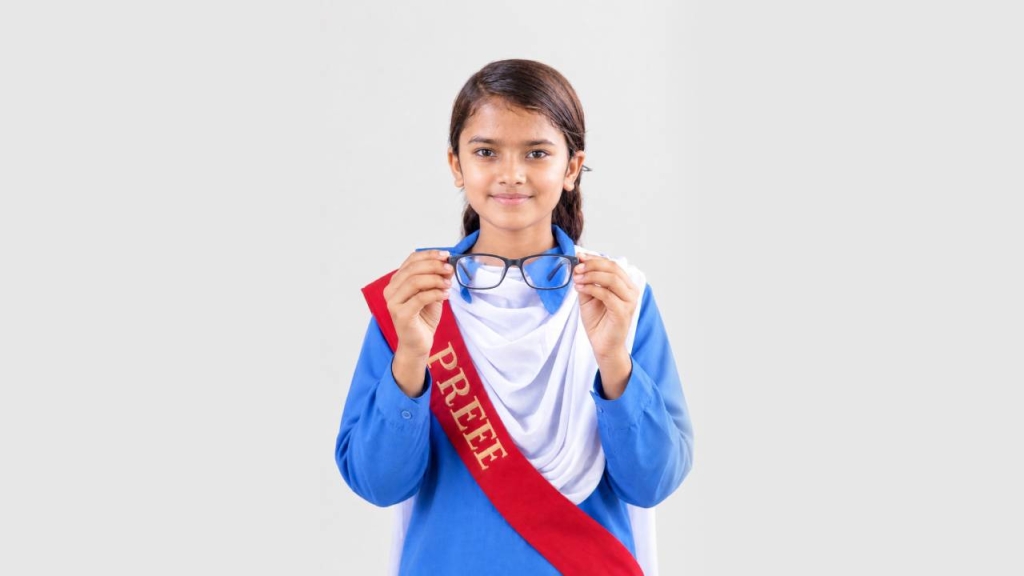 Child receiving new glasses